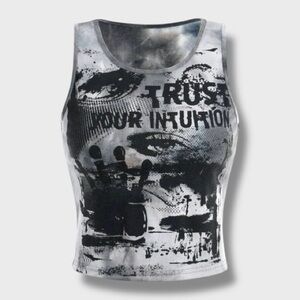 Grunge Graphic Cropped Tank - L